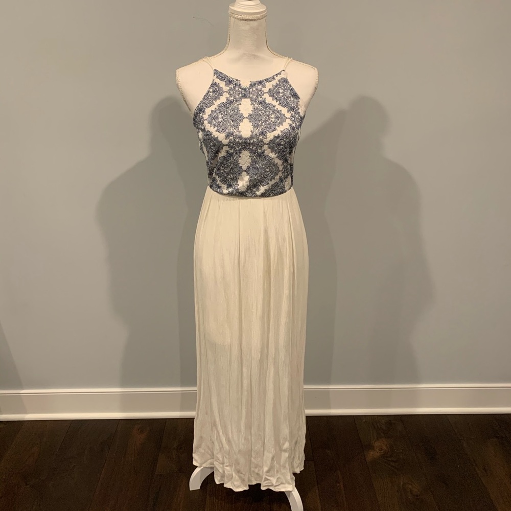 Paper Crane Blue and White Maxi Dress